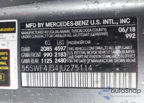 2018 Mercedes-Benz C 300 z USA, uszkodzony, nr VIN 55SWF4JB4JU275114